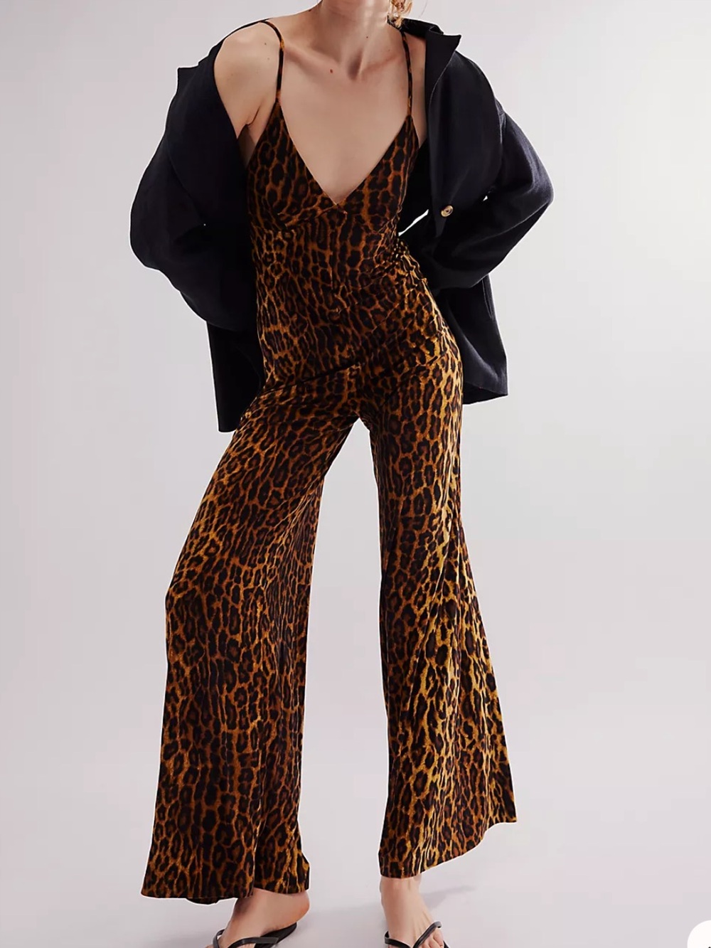 Norma Kamali jumpsuit large leopard animal print boho sexy casual bouncy luxury